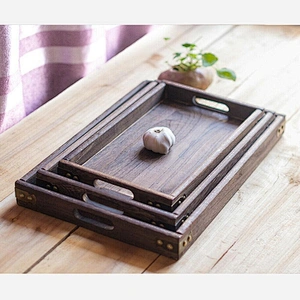 Serving Tray Rectangular Dinner Tea Food Hotel Tableware Breakfast Solid Wood