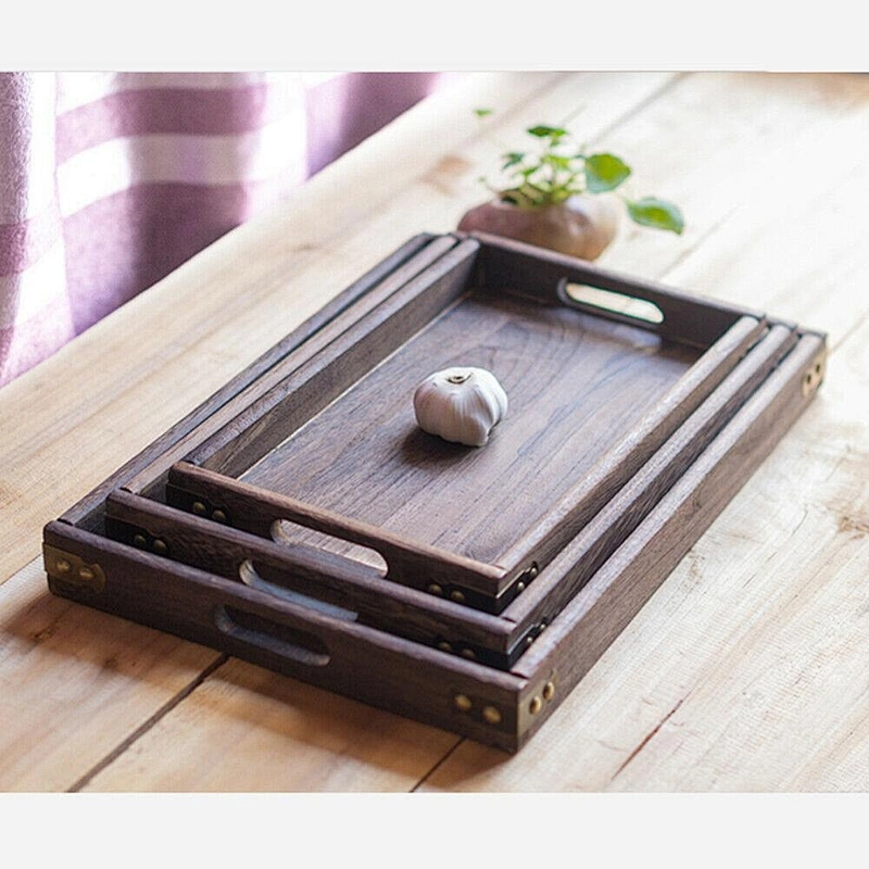 Serving Tray Rectangular Dinner Tea Food Hotel Tableware Breakfast Solid Wood