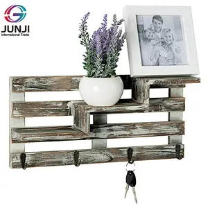 Rustic wood floating wall shelves bathroom shelf with hooks wall mounted home decor wall shelf