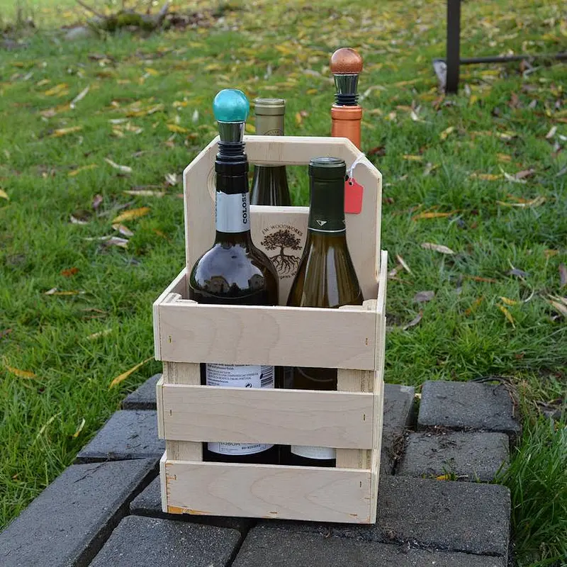 Wooden Wine Bottle Carrier Wine Caddy Tote Salvaged Wood All Purpose Carrier