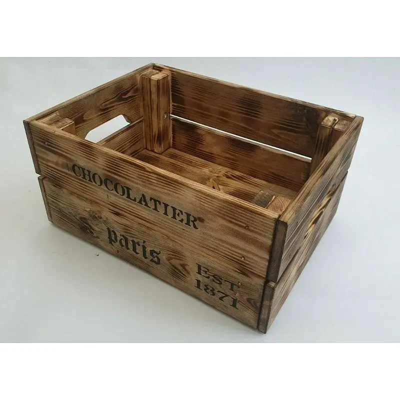 Shabby Chic Rustic Industrial Wooden Crate Storage Wood Burn effect Planter Box