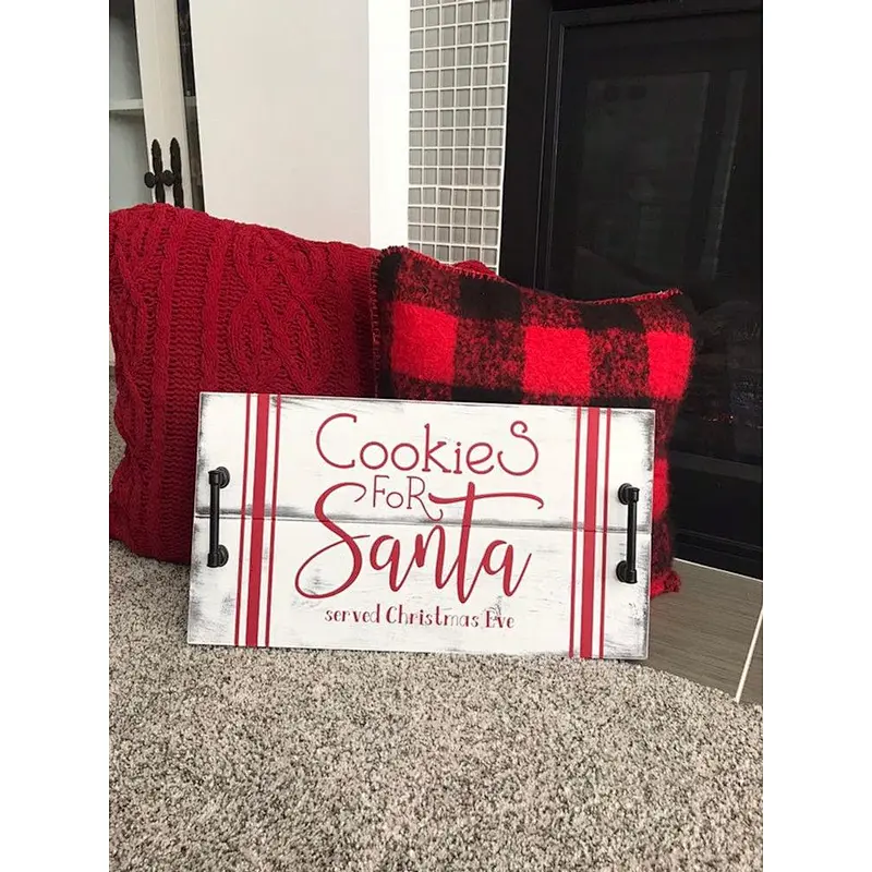 Christmas Wood Tray. Christmas. Santa's cookies. Santa tray.Rustic wooden serving tray.