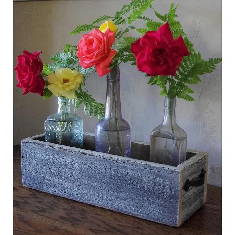 Rustic White Wash Box - Wood Box Centerpiece cheap artificial plants