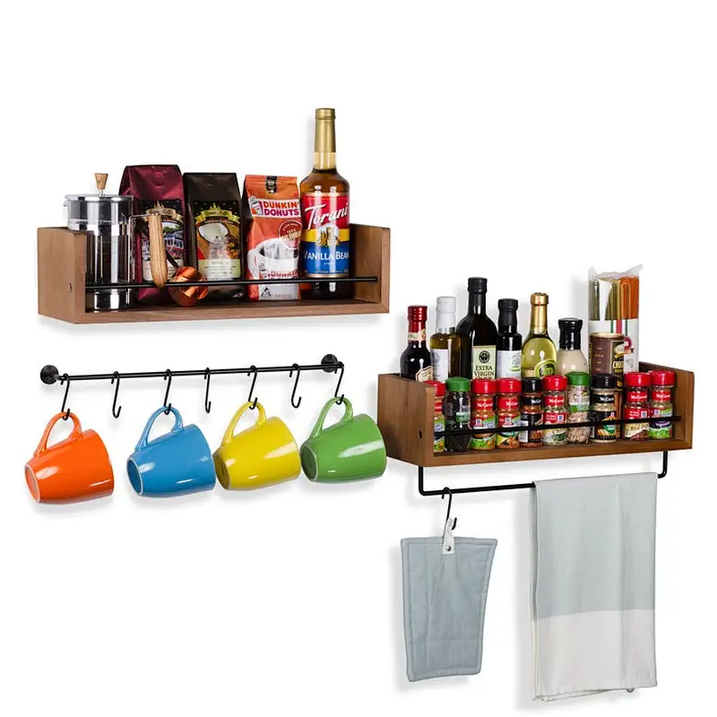 Rustic wood floating wall shelves wood shelves for the kitchen wall home decor wall shelf