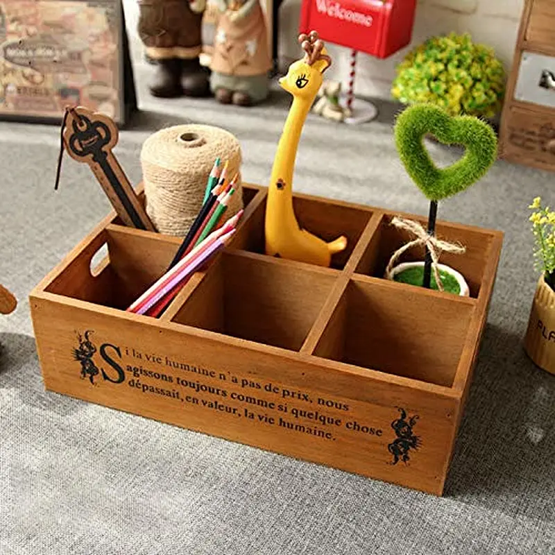 Vintage Zakka Large 6-grids Wooden Planter Storage Box Pots Tray for Succulent Plants Flowerpot Desktop Home Decoration