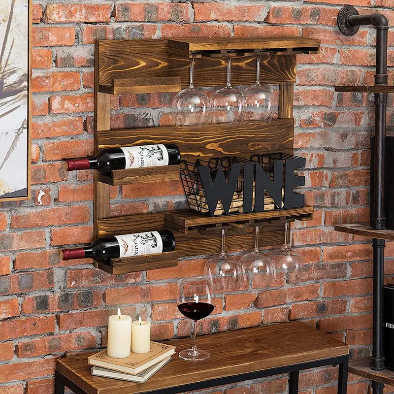 Wine shelf wooden wall mounted shelf wall floating