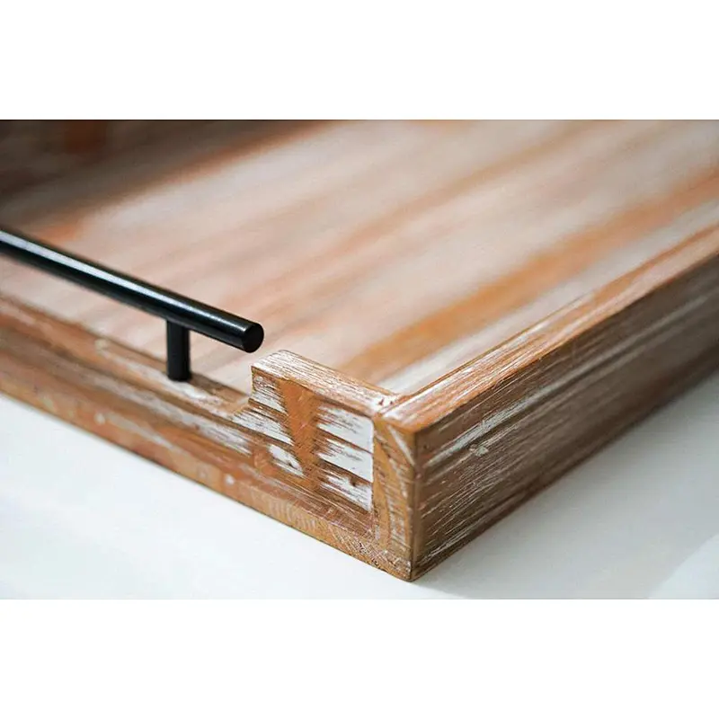 arge Decorative Farmhouse Tray - Wooden Ottoman Tray for Living Room and Kitchen - Rustic Serving and Decor Trays