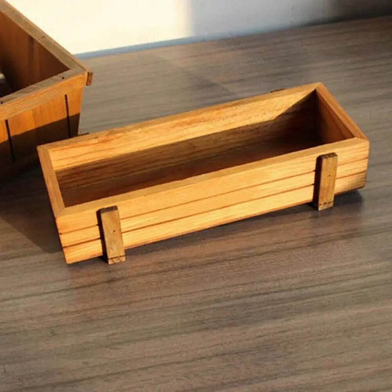 Rectangle Wooden Garden Planter Window Box Trough Pot Succulent Flower Plant Bed
