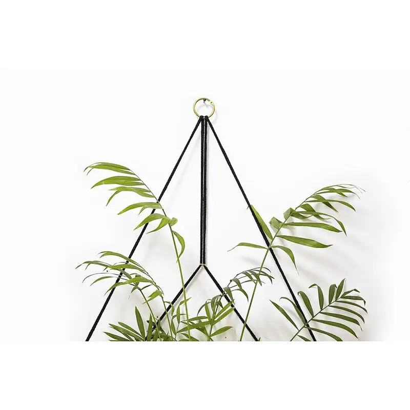 LargeWall-mounted Rack Large Shelf Black Cord Wall-mounted Rack Wooden Planter Geometric Shelves Hanging