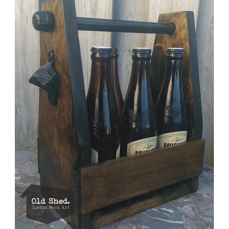 Wooden box- Wine Bottle tote-CUSTOM BEER CADDY,   Wedding Party Gift, Beer Lovers Gift