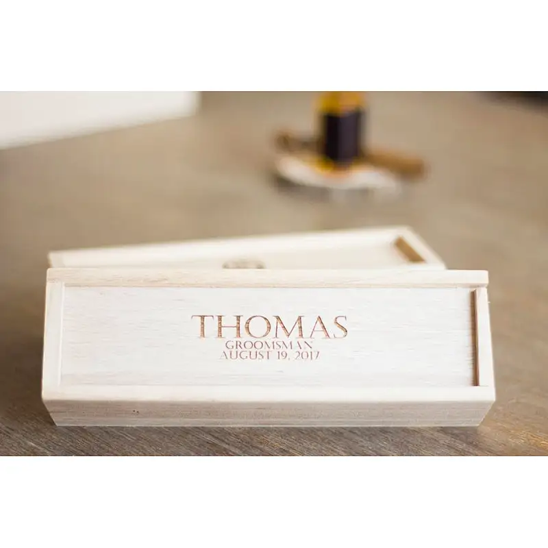 Natural Wooden  Box For Wine Cigar Engraved Logo