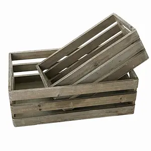 Distressed Gray Wooden Crate Nesting Boxes, Storage Crates w/Handles, Set of 2