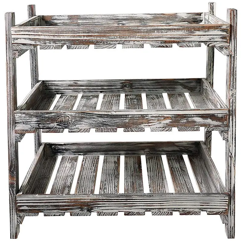 Catchall Valet Tray-Multipurpose 3-Tier Country Rustic Wood Crate Design Tabletop Organizer Display Rack
