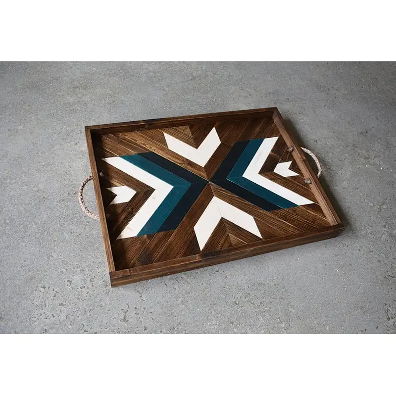 Wood Serving Tray | Modern Wood Tray | Geometric  Ottoman Tray