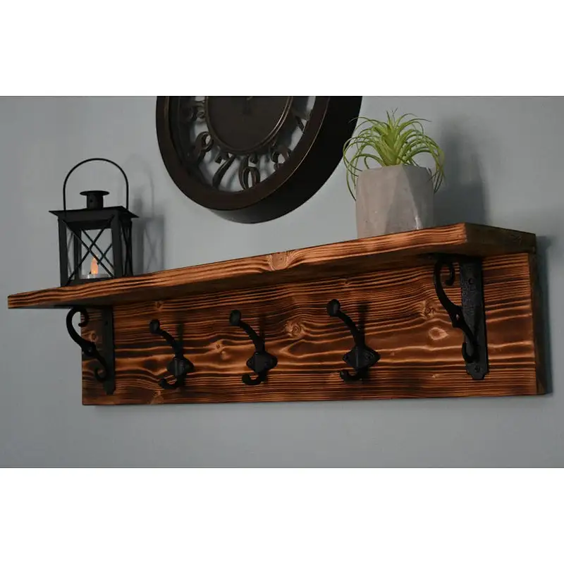 Wood Shelf With Hooks Coat Rack Entryway Organizer Wall Organizer  Farmhouse Wall Decor  Rustic Home Decor  Rustic Wall