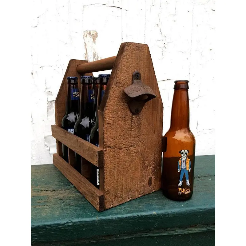 Rustic Farmhouse Wooden Beer Soda Caddy Bottle Carrier