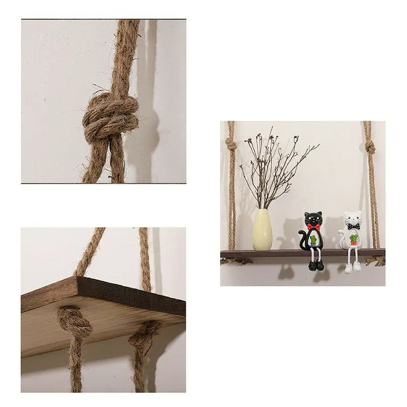 JUNJI Wall Decor Rope Shelf Knick Knack Shelf Rustic Home Decor Home Wooden Wall Mounted 2020