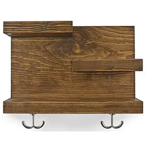 Bathroom Shelf Organizer with Towel Hooks  Modern Farmhouse Brown Country Storage  Apartment Decor