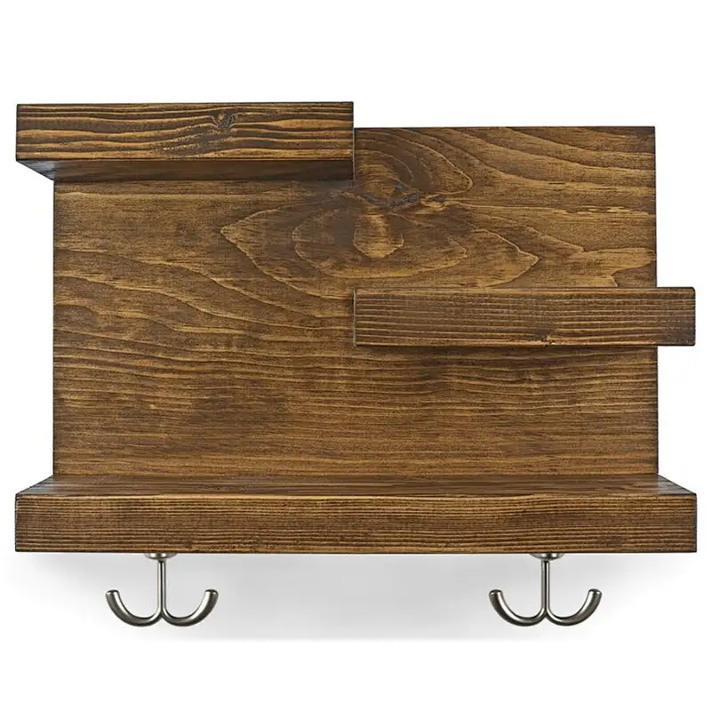Bathroom Shelf Organizer with Towel Hooks  Modern Farmhouse Brown Country Storage  Apartment Decor