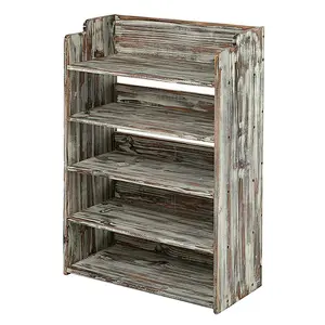 Rustic Torched Wood Entryway Shoe Rack Storage Shelves