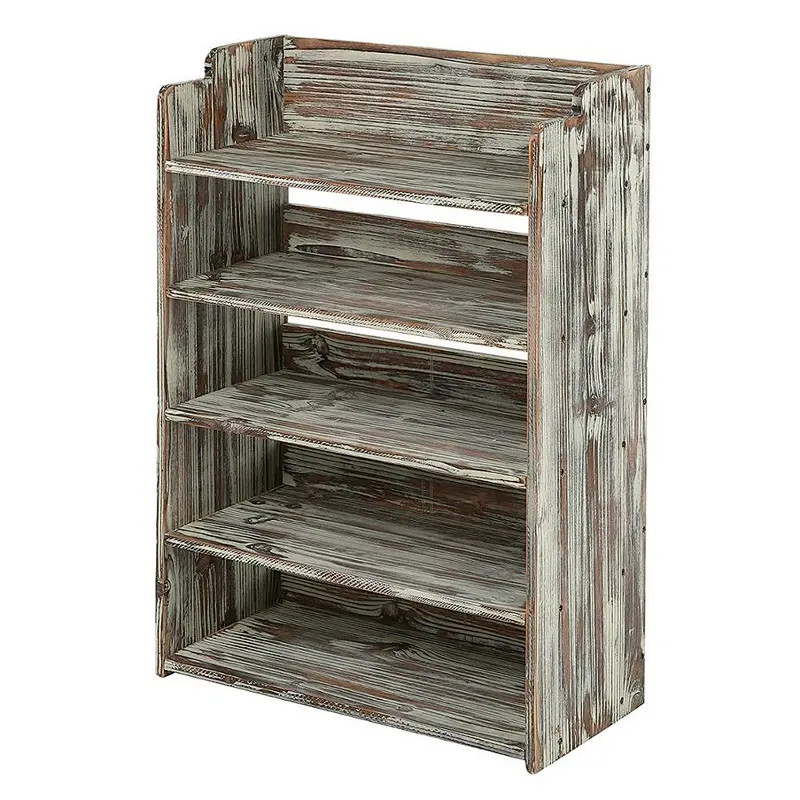 Rustic Torched Wood Entryway Shoe Rack Storage Shelves