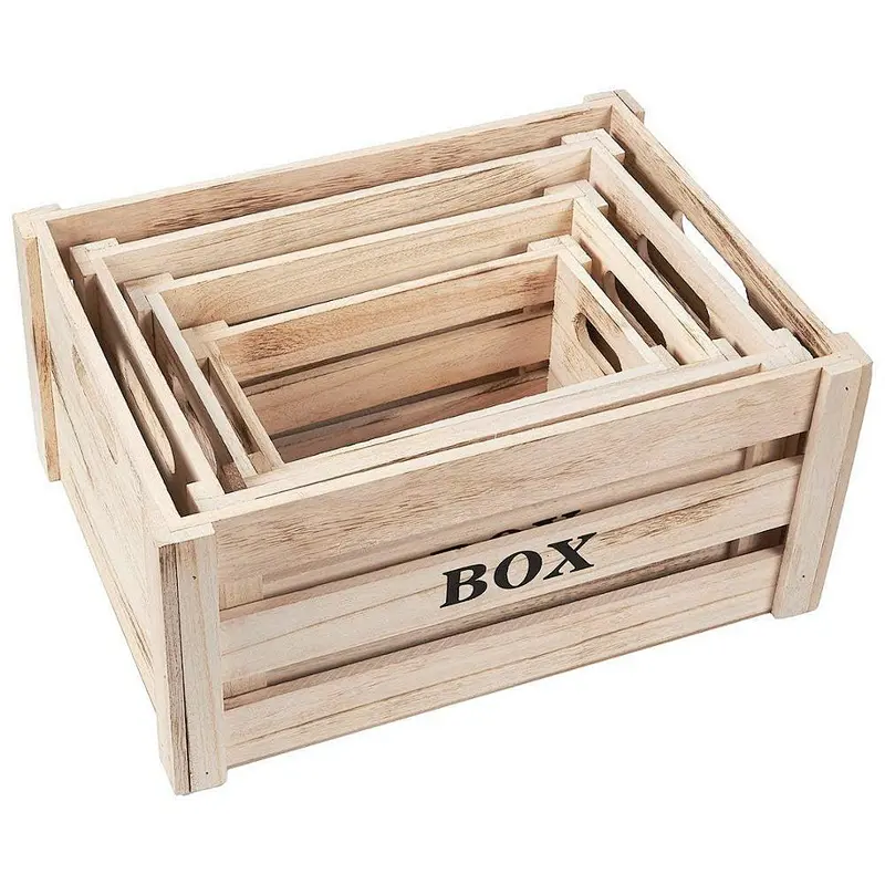 Wooden Crate - 4-Count Rustic Decorative Storage Caddy Set