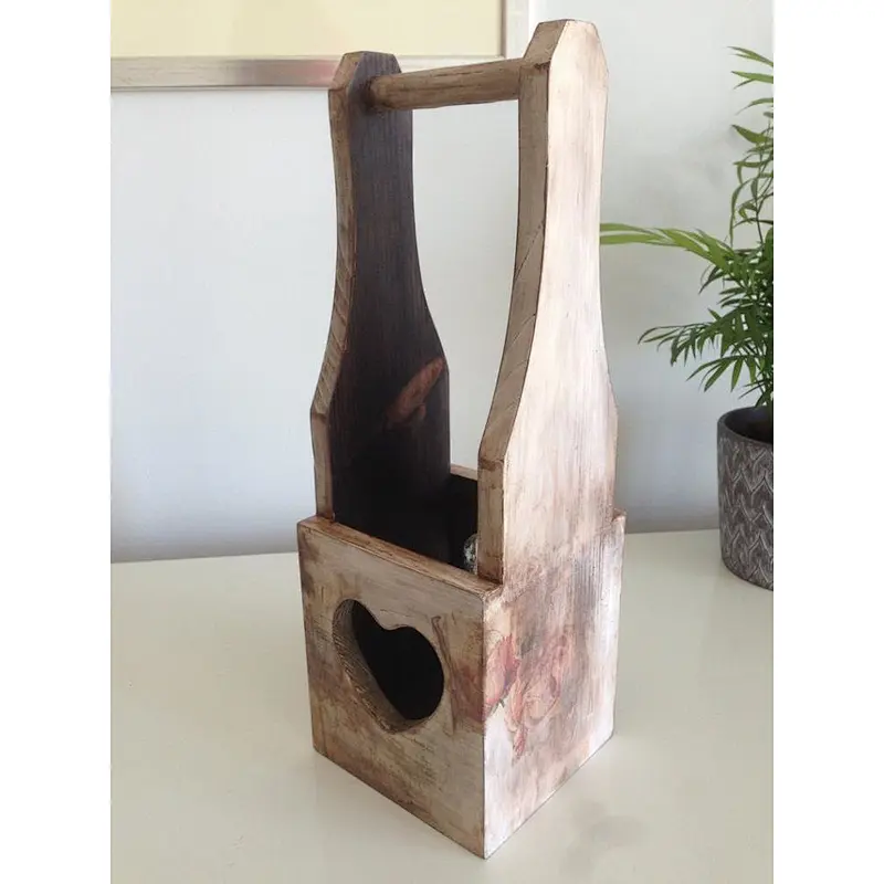 Wooden wine bottle holder, made with heart, 100% natural materials  Wooden Beer Caddy