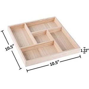 Five Sections Wooden Tray - Square Wood Serving Tray with Five Unique Designed Compartments