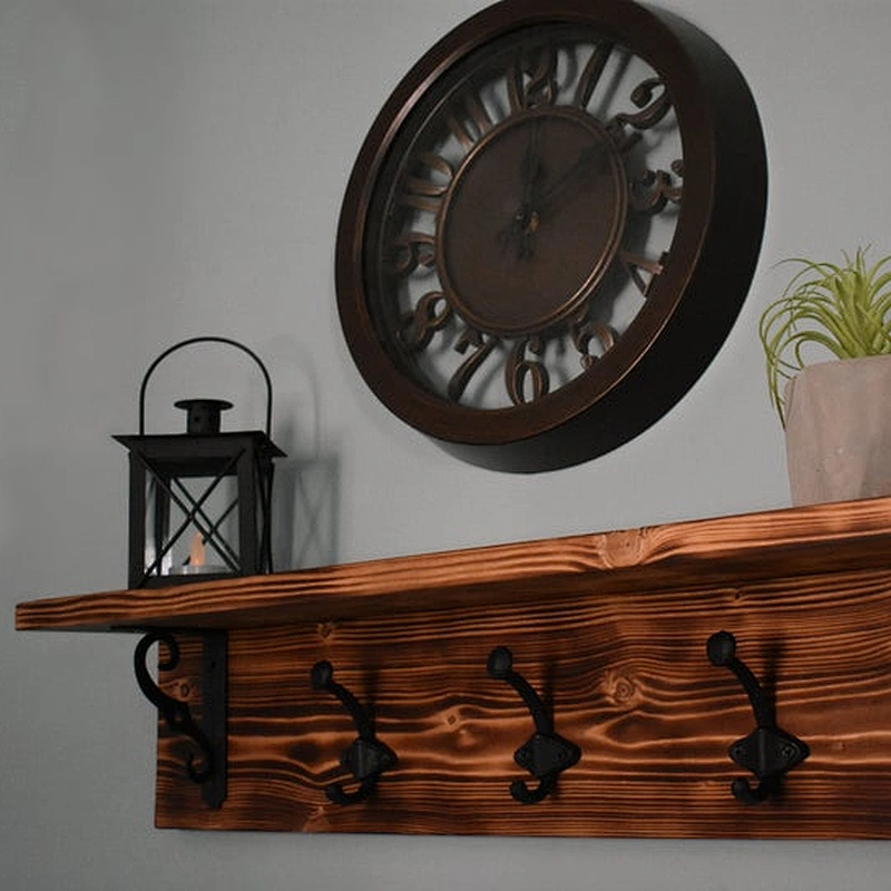 Wood Shelf With Hooks Coat Rack Entryway Organizer Wall Organizer  Farmhouse Wall Decor  Rustic Home Decor  Rustic Wall