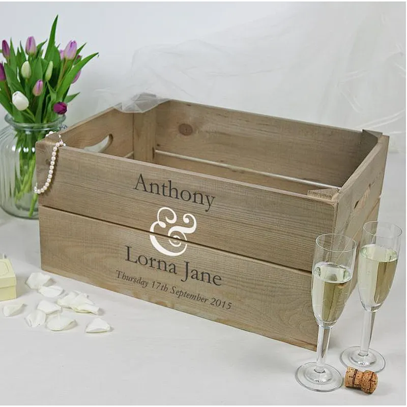 Wood Large Personalised Wedding Crate with Ampersand Wood Wine box & Gift Box