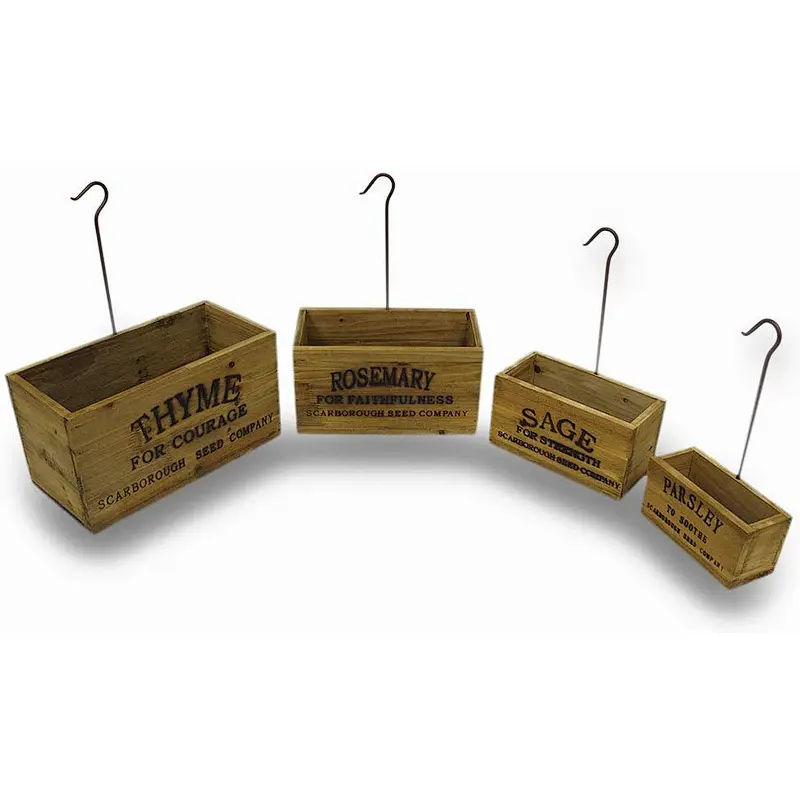 Beautifully Crafted Of Distressed Wood And Rustic Metal Hooks  For Planter Flowers Wall-mounted Wooden flower pot