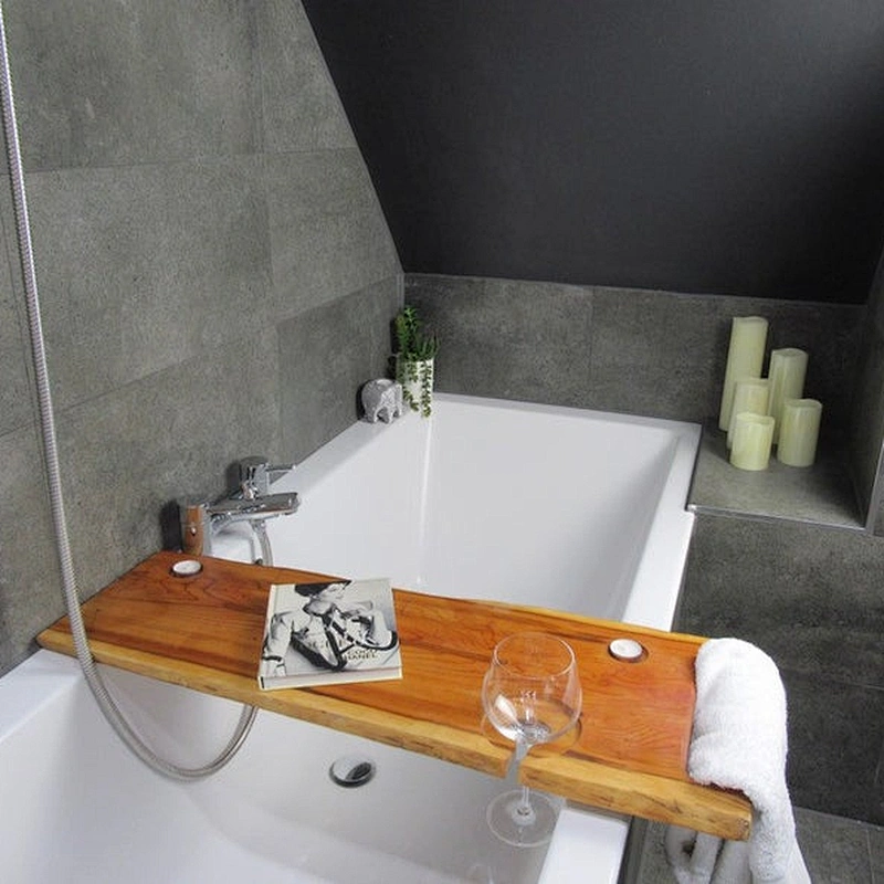Double Live Edge Solid Towel Holder wood Bespoke Rustic Bath Caddy Tray Tablet Holder