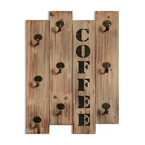 Kitchen Storage Rack-Wood Stand, Farmhouse Decor, Rustic Vintage Kitchen Wall Storage Brown Wood Wall Mounted Coffee Mug Hanger