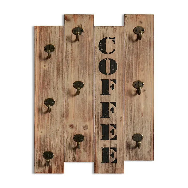 Kitchen Storage Rack-Wood Stand, Farmhouse Decor, Rustic Vintage Kitchen Wall Storage Brown Wood Wall Mounted Coffee Mug Hanger