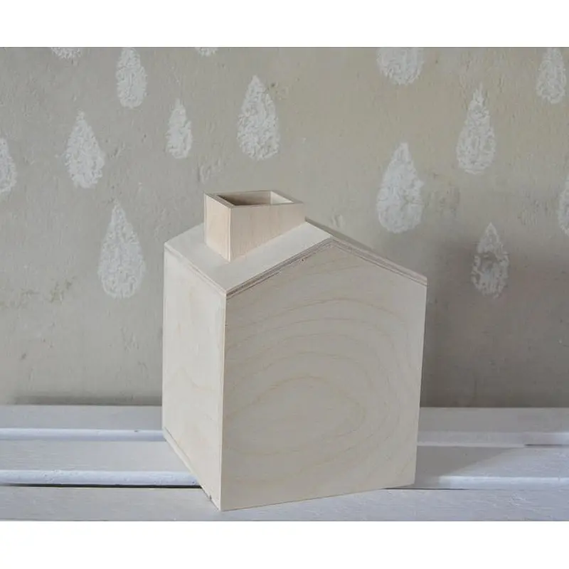 Tissue box - wooden house with chimney,  christmas decor, unpainted, natural wood