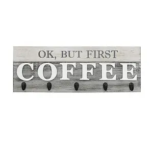 But First Coffee' Mug Holder - Rack - Display, Rustic Farmhouse Wood Coffee Wall Decor Sign for Kitchen, Bar, Cafe 24