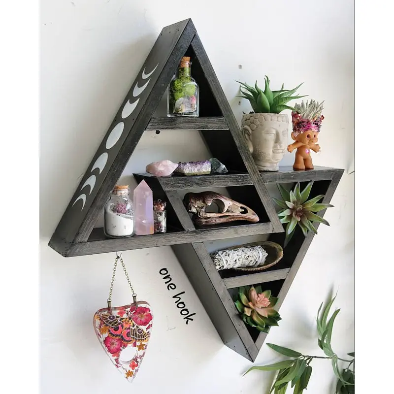 Home Decor-Rustic Shelves Double Triangle Floating Wood Shadowbox (Natural Weathered Gray)