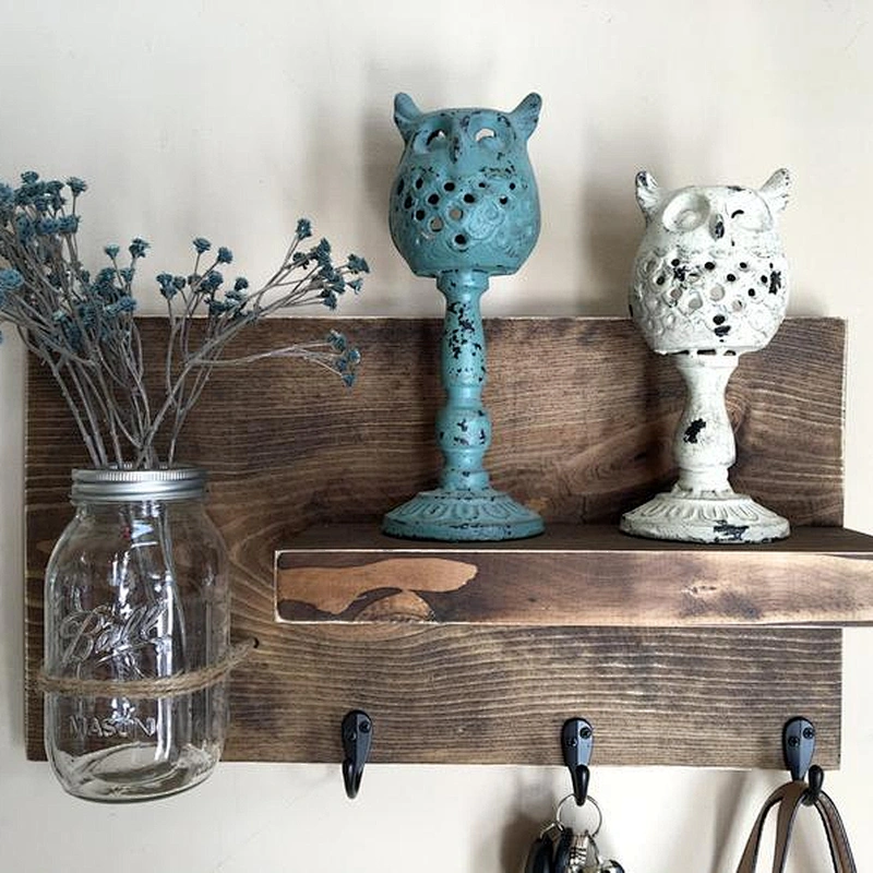 Wood wall-mounted  Entryway Shelf Key Holder Shelf bathroom shelf with hooks wall mounted for wall