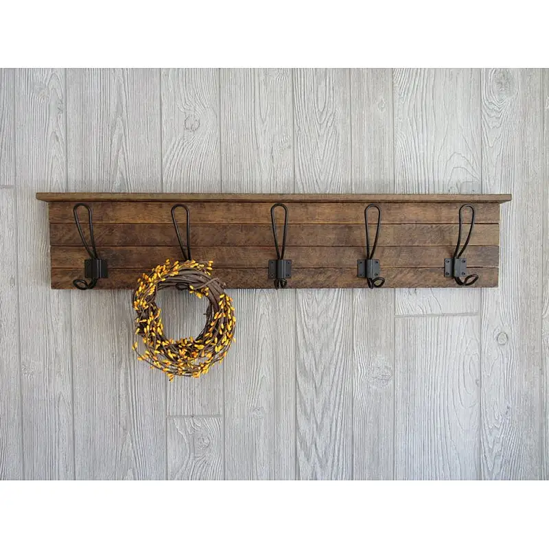 Farmhouse Coat Rack Wood Coat Rack wooden wall mount shelf  black metal  wall shelf wooden wall hanging