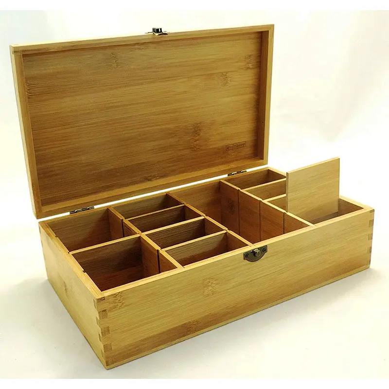 Rustic personalized customized cheap  Multikeep Adjustable Tea Box 128 Tea Bag Storage Organizer Bamboo Latching Lid (Blank Lid)