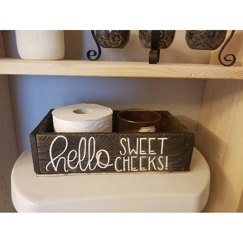 cheeks bathroom toilet box, toilet paper storage box, wooden organizer bathroom storage