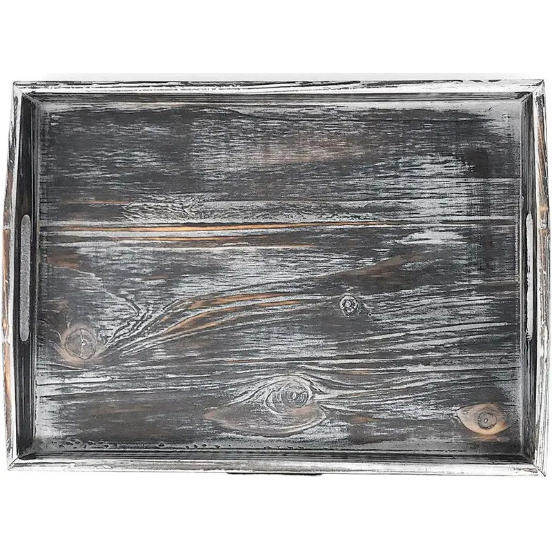 Wood Serving Tray | The cottage is decorated with a breakfast tray set of 3 pieces and rustic wood finishes for old finishes