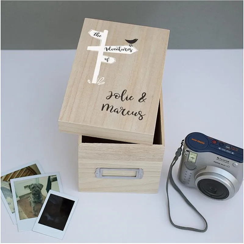 Wood Couples Adventures Keepsake File Box