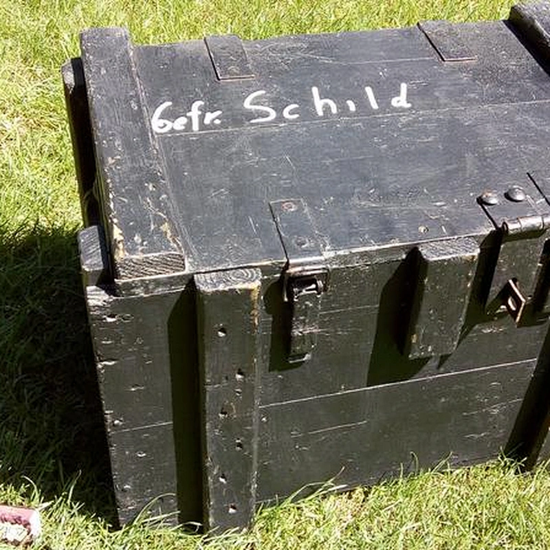 Old wooden military chest, big wooden box for ammunition 2020