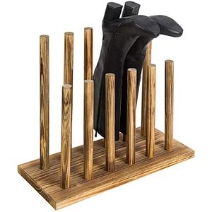 Wood Decor  MyGift 6-Pair Natural Wood Inverted Boot Storage Rack