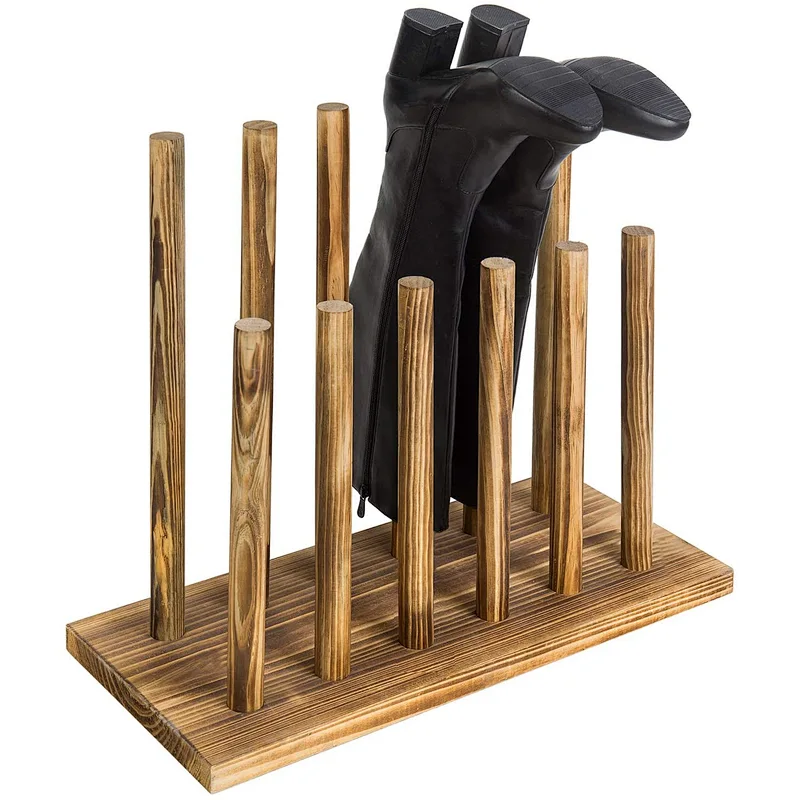 Wood Decor  MyGift 6-Pair Natural Wood Inverted Boot Storage Rack