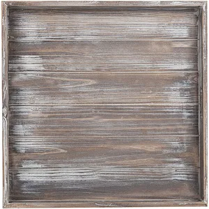 MyGift 18-Inch Square Rustic Torched Wood Ottoman Tray