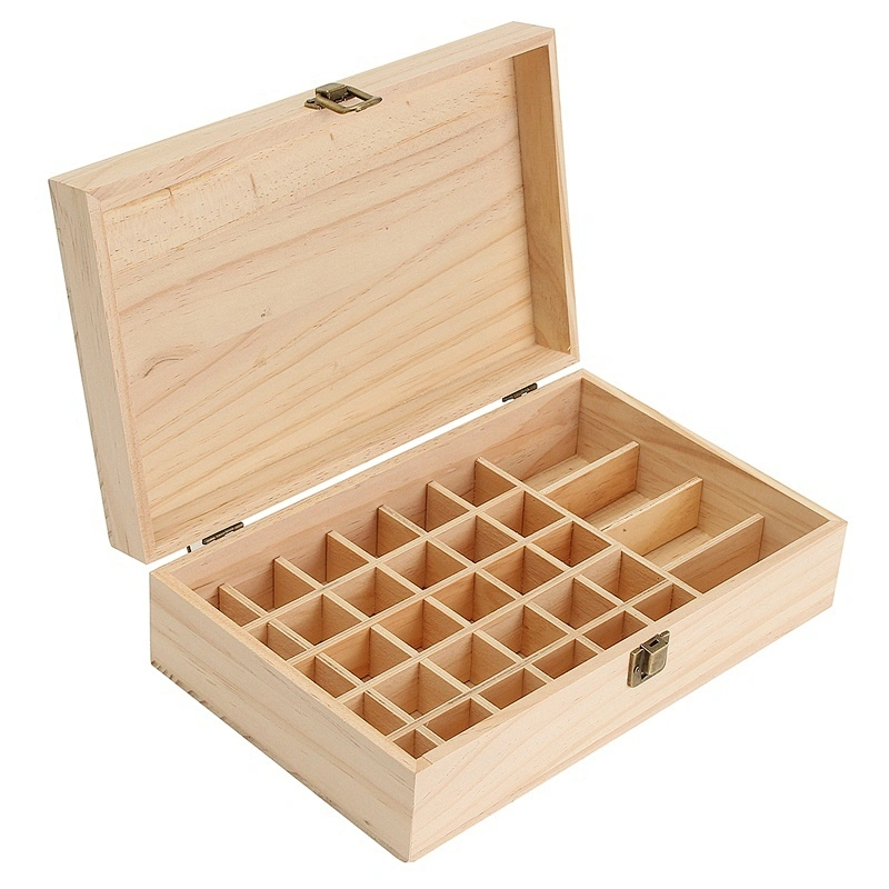 Wooden Tea Box, Unfinished 4 Compartments Display Box, Unpainted Wood Keepsake,