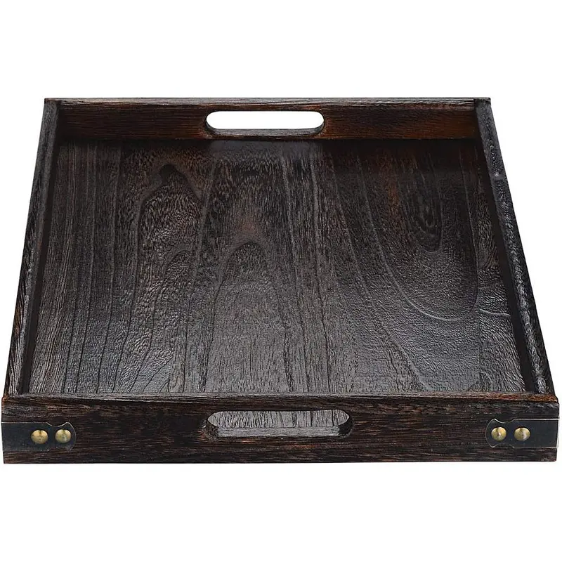 JPCRAFT Simply Espresso Brown Rectangle Wooden Serving Tray Breakfast Tray with Handles,
