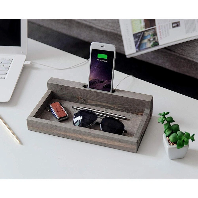Rustic Wood Smartphone Stand & Catchall Valet Tray